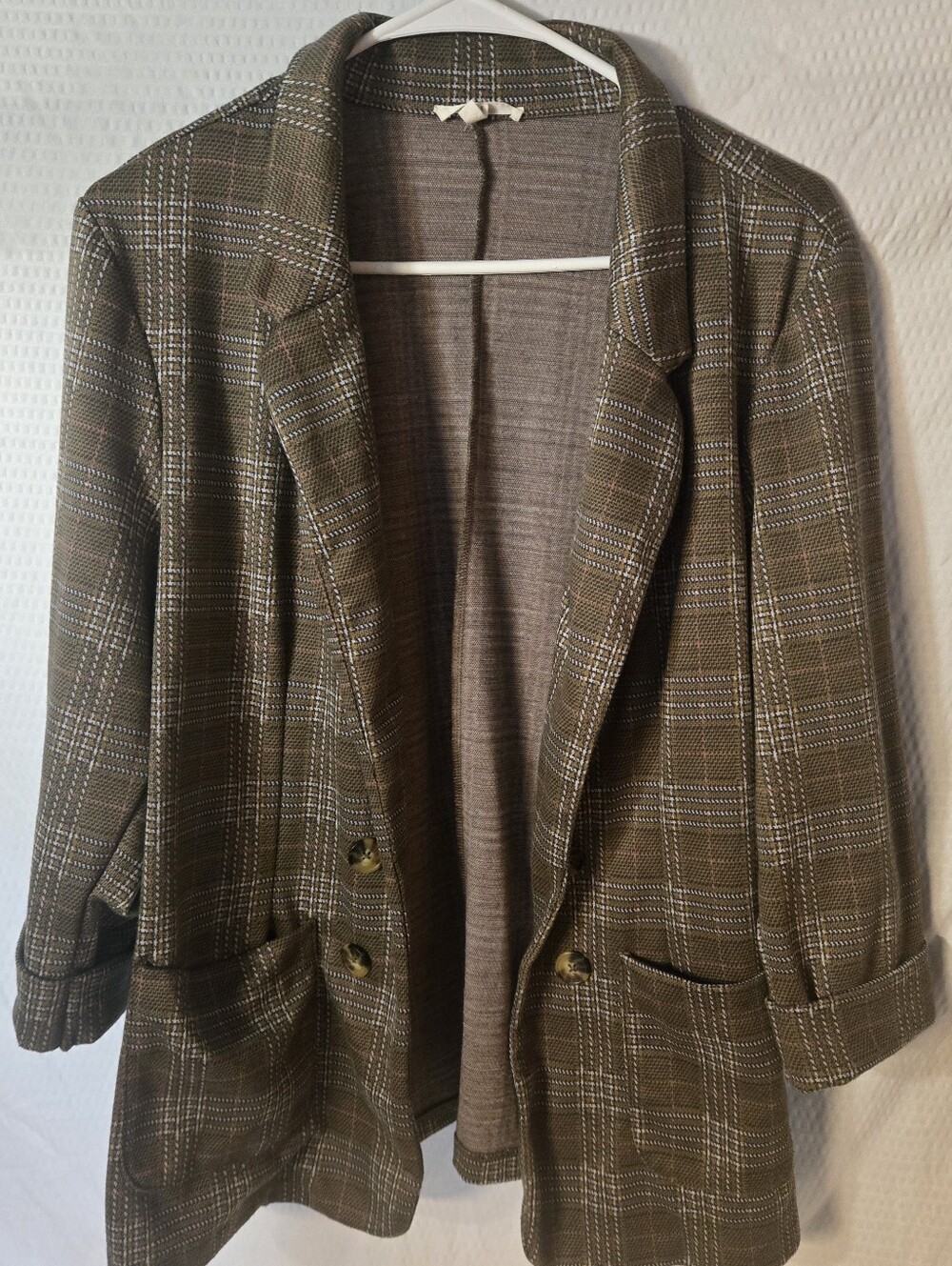 Maurices Plaid Blazer with Subtle Tan Accents, 3/4 Length Sleeves